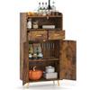 Giantex Credenza Cucina, Piano Superiore con Bordo Anticaduta, Scomparto Aperto, 2 Cassetti e Armadietto a Doppia Anta, Mobile Moderno con 2 Antiribaltamento per Soggiorno e Ingresso (Marrone)