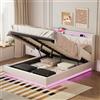 TIMORWTF Letto Contenitore 140x200 con Sommier, Struttura Letto con Testiera LED e USB, Letti Matrimoniali Imbottiti con Contenitore, Letto per 2 Persone in Velluto, senza Materasso, Bianco