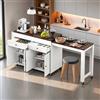 Wyibwy mobile Carrello da cucina,isola cucina estensibile con piano di lavoro e cassetti,isola da cucina mobile indipendente,carrello da pranzo su ruote con divisori e ante,per pranzo(Bianco+Noce)