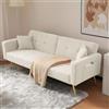 Zepneiy Divano con funzione sleep ad angolo regolabile, divano letto con cuscino, tasche laterali e gambe dorate, per soggiorno, appartamento, villa, lana d'agnello, bianco
