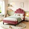 MIOOSUT Letto per Bambini Imbottito 90 X 200, Struttura Letto Singola, con Testiera Regolabile a Forma di Petalo, in Velluto, per Bambini, Adolescenti, Adulti, senza Materasso (Rosso, 90 * 200)