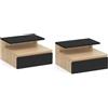 IDMarket - Set di 2 comodini a Parete TOMI con mensole sospese + 1 mensola in Legno Effetto faggio e cassetto Nero