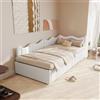 BSMGSGN Letto Singolo per Bambini 90x200 cm in Teddy Bianco con Contenitore, Testata Ondulata, Illuminazione LED a 7 Colori e Struttura Resistente - Letto per Bambini con Spazio di (Bianco-B, 90x200 cm)