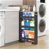 RELAX4LIFE Carrello Portaoggetti Ultra Sottile a 4 Ripiani 13cm/20cm con Ruote 360° e Freni, Salvaspazio e Stretto per Cucina, Bagno (Naturale+Grigio, 48x13x81 cm)