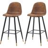 FURNISH 1 Set di 2 sgabelli da bar in camoscio marrone con schienale in stile retrò industriale, sedie da bar alte vintage con poggiapiedi gambe in metallo nero e oro, altezza seduta 77 cm