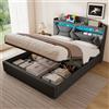 ZUUYEE Letto Matrimoniale con Contenitore 140x200 cm, Letti Matrimoniali con LED, USB e Type-C, Letto Contenitore Idraulico, Letti Matrimoniali con Doghe, Lino, Grigio, Senza Materasso