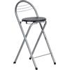 GOKHOMX Sgabello da bar pieghevole 1 pezzo, sedia da bar pieghevole sgabello da bar pieghevole con schienale alto pieghevole per bar, cucina, giardino, balcone, altezza seduta 61 cm, nero e argento