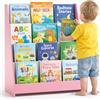 BAKAJI Libreria Montessoriana per Bambini in Legno, Portariviste Multiripiano Salvaspazio per Cameretta, Scaffalatura Organizer Espositore Porta Libri, Riviste, Giochi (Rosa)