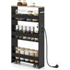 RELAX4LIFE Carrello Portaoggetti Ultra Sottile a 4 Ripiani 13cm/20cm con Ruote 360° e Freni, Salvaspazio e Stretto per Cucina, Bagno (Naturale+Nero, 48x13x81 cm-Prese Multiple)