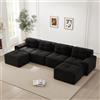 Bladez Divano letto modulare a 4 posti, a forma di U, con ottomano, senza montaggio, seduta profonda, a compressione Boneless, combinabile, per soggiorno (nero, 4 posti+2)