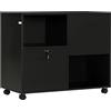 Vinsetto Cassettiera da Ufficio con 2 Cassetti Porta Documenti e Ripiani Aperti in Truciolato, Maniglie in Acciaio, Ruote con Blocco, 80x40x66cm, Nero