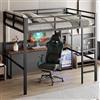 Kelodan Letto a soppalco in ferro, 140 x 200 cm, più ripiani, scrivania con presa elettrica, con USB Type-c, ringhiera, scala a pioli, senza materasso, nero