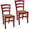 Certrade - Set da 2 Sedie Venezia in legno Rosso, Cucina, Ristorante, Sala da pranzo e Agriturismo, Sedia Rustica in faggio e Seduta in paglia riso, Made in Italy (Rosso, Due sedie)