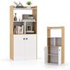 KOMFOTTEU Libreria Verticale in Legno con Armadio a Ante e 2 Ripiani Aperti, Libreria Scaffale, 60 x 30 x 140 cm (Bianco e Naturale)