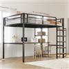 KecDuey Lettino a soppalco in metallo, 140 x 200 cm, scala di sicurezza con gradini, letto matrimoniale, letto per ragazzi con tavolo e scaffali, recinzione di sicurezza in metallo nero