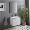 Kiamami Valentina - Mobile bagno sospeso 60cm bianco lucido con lavabo in ceramica e specchio con lampada | Benaco | Mobile già assemblato