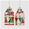EDG - Enzo De Gasperi Tamburo di Natale da Appendere, addobbo Natalizio in Vetro D6xH12 cm 2 Varianti (1pz) Orso