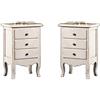 Vicentini arreda 2 COMODINI IN LEGNO SHABBY CHIC BIANCO ANTICATO PROVENZALE POMELLI BRONZO ANTICATO