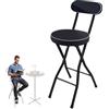 Generico Sgabello Alto Pieghevole Imbottito con Schienale, Sedia da Bar Richiudibile 75 70 65 60 55 cm con Poggiapiedi per Cucina, Ufficio, Negozio(Nero,60cm (24inch))