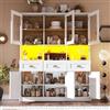 Ligterra Armadietto da cucina, Mobile alto Buffet da cucina, Vetrinetta, Mobile buffet con ripiani regolabili, Credenza con illuminazione LED, Colori luce variabili, 140×40×175cm (Bianco)