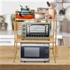 HUOLE Mensola Microonde, Supporto Per Forno A Microonde In Bambù Naturale, Scaffale Cucina Regolabile, Ripiano Cucina Con 4 ganci neri E Porta Taglieri-52 * 37 * 65 cm-3 strati