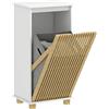HOMCOM Mobile bagno con cesto per biancheria, mobile portaoggetti con porta a doghe in bambù e borsa rimovibile, armadio da bagno, 40 x 30 x 80 cm, bianco ed effetto legno naturale