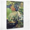 CheQuadro! Il Cavallo Bianco Gauguin Paul Quadro Stampato su Tela pgg87, 75x45 cm