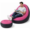 BAKAJI Poltrona con Pouf Gonfiabile per Interni ed Esterni con Doppia Texture, Divanetto Gonfiabile in PVC ed Effetto Velluto, Ottomano per Adulti e Bambini da Campeggio, Casa, Giardino, Mare (Rosa)