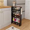 RELAX4LIFE Carrello Portaoggetti Ultra Sottile a 4 Ripiani 13cm/20cm con Ruote 360° e Freni, Salvaspazio e Stretto per Cucina, Bagno (Marrone+Nero, 48x13x81 cm)