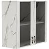 Shally Dogan Credenza, Pensile da Cucina con Vetro, Armadio Sospeso da Parete Vetrato in Legno Due Ante 1 Ripiano 2 Scomparti, Armadietto Spazioso Resistente, Dim. 80 x 32 x 72H cm (Marmo)
