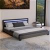 Juskys letto imbottito Paris da 180x200 cm - Struttura letto con illuminazione LED, rete a doghe e testata - Legno e similpelle - Nero - Letto matrimoniale