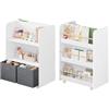 WOLTU Libreria per Bambini con Ruote 2 in 1, Porta Libri | Libreria a 3 Ripiani con Scatole e Scomparti Aperti per Camerette, Asili, in Legno, Bianco, 62,5x40x82,5 cm