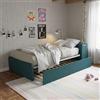 MOBILFINO CAMERETTE Letto Una Piazza e Mezza 120x190 con Contenitore e Secondo Letto Estraibile - Testata a Destra, Verde Petrolio