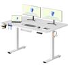 FLEXISPOT Scrivania Regolabile in Altezza 140×60 cm - con 2 Ganci, Portabicchieri e Gestione Cavi, 4 Memorie, Scrivania Ergonomica per Ufficio e Casa