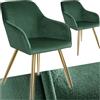 tectake® Set 2 Sedie Sala da Pranzo Effetto Velluto, Sedie Soggiorno con Morbida Imbottitura, Seduta Ergonomica, Poltrone Velluto Versatili, Sedie Design Moderno - Verde Scuro/Oro