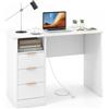 COSTWAY Scrivania con 3 Cassetti, Scrivania Bianco con Stazione di Ricarica e Mensola Aperta, Postazione da Lavoro PC per Camera da Letto, Studio e Ufficio, 108 x 48 x 76 cm