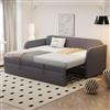 SUKY Letto imbottito divano letto allungabile 90/180 x 190 cm, con rete a doghe, con strisce verticali, letto multifunzione, tessuto di lino confortevole e traspirante (grigio)