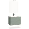 AQA DESIGN mobile bagno composizione 4 pezzi, mobile bagno con lavabo, base sospesa con frontali in MDF cannettato, set mobili bagno nr2 cassetti - Verde - 81x46,5x190 cm