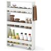 COSTWAY COSYWAY Carrello Portaoggetti a 4 Ripiani, Carrello da Cucina con Maniglia Laterale e Ruote, Carrellino Scorrevole Salvaspazio Slim e Sottile (Bianco+Bianco, 13 cm)