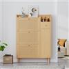 Moimhear Scarpiera in rattan, adatta per ingressi stretti, 3 ante ribaltabili e 1 cassetto, con gambe e maniglie in legno massiccio, B90/H125/T17 cm(I)