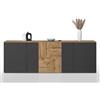 WHOUS Credenza e Buffet ISEO per Soggiorno con 5 Ante, Madia per Salotto, Cucina e Sala da Pranzo in Legno, 200x35x70, Antracite Opaco e Rovere
