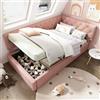 NNJN Letto imbottito, 90 x 200 cm, divano letto con vano idraulico, letto per bambini, con rete a doghe in legno, velluto, senza materasso (rosa)