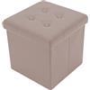 Home Tresor - Pouf Contenitore, Pouffe Poggiapiedi in Ecopelle Impermeabile, Seduta Imbottita, Sgabello Pieghevole, (HxLxP) 38X38X38 cm, Beige