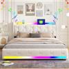 XMETPR Struttura letto in velluto beige 140x200cm con stazione di ricarica | 1 USB e 1 Type-C, 4 cassetti portaoggetti, luci a LED, altoparlante Bluetooth, letto imbottito, senza materasso, silenzioso