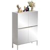 UEV Armadio con 4 Ante a Specchio, Mobiletto Salvaspazio con 8 Scomparti per Stoccaggio, Armadio Multiuso con Design Elaborato Maniglia Scomparsa e Piedi di Metallo, 80 x 29 x 115,5 cm, Bianco