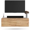 Planetmöbel Mobile TV West, porta TV lungo 100 cm, mobiletto TV sospeso o da appoggio, mobile TV per soggiorno, mobile porta TV 37,8 x 100 x 30 cm, rovere dorato
