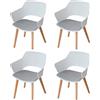 HJhomeheart Set di 4 Sedie da Pranzo, Gambe in Legno Massello, Sedie da Ufficio con braccioli, Sedie in Tessuto, Bianco