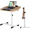 PIPIPOXER Supporto per Computer Portatile 60x40cm, Altezza Regolabile 61-95cm, Tavolo Mobile con Ruote e 2 Barre di Arresto, Girevole a 360°, in Legno