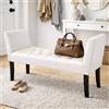 BAKAJI Panca Poggiapiedi Fondoletto per Camera da Letto, Pouf Sgabello con Piedi in Legno e Braccioli per Ingresso, Stanzetta, Multiuso, Seduta Ergonomica, 11 x 60 x 40 cm (Bianco Ecopelle)