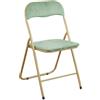 Marvin Sedia Pieghevole Imbottita in Velluto Velvet da Interno Ufficio Casa Resistenti Ferro Leggere Colorate Comode con Schienale Salvaspazio Portatile (Verde Acqua/Oro)